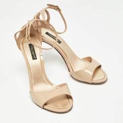 Dolce & Gabbana Beige Patent Leather Ankle Strap Sandals Size 36  