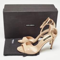 Dolce & Gabbana Beige Patent Leather Ankle Strap Sandals Size 36  