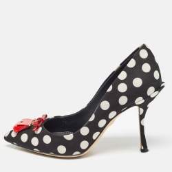 Pre Owned Dolce & Gabbana Black/White Polka Dot Fabric Bag Detail Pumps Size 37