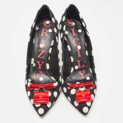 Pre Owned Dolce & Gabbana Black/White Polka Dot Fabric Bag Detail Pumps Size 37