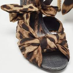 Pre Owned Dolce & Gabbana Brown/Black Leopard Print Satin Ankle Tie Sandals Size 37