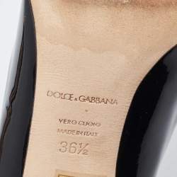 Pre Owned Dolce & Gabbana Black Patent Leather Crystal Embellished Block Heel Pumps Size 36.5