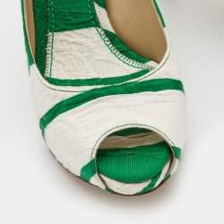 Dolce & Gabbana White/Green Canvas Peep Toe Pumps Size 37