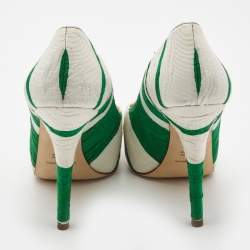 Dolce & Gabbana White/Green Canvas Peep Toe Pumps Size 37