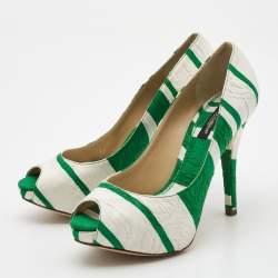 Dolce & Gabbana White/Green Canvas Peep Toe Pumps Size 37