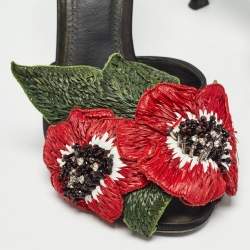 Pre Owned Dolce & Gabbana Black Satin Flower and Crystal Embellished Mules Size 38 