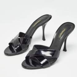 Pre Owned Dolce & Gabbana Black Leather Crisscross Slides Size 37     