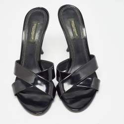 Pre Owned Dolce & Gabbana Black Leather Crisscross Slides Size 37     