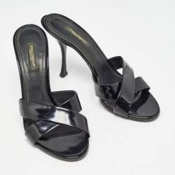 Pre Owned Dolce & Gabbana Black Leather Crisscross Slides Size 37     