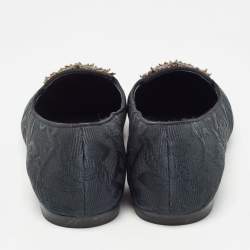 Pre Owned Dolce & Gabbana Black Jacquard Fabric Embellished DG Heart Smoking Slippers Size 37