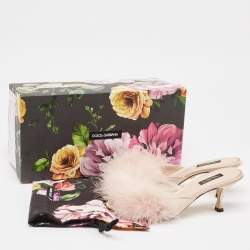 Pre Owned Dolce & Gabbana Pink Satin Feather Detail Slide Sandals Size 37