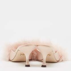 Pre Owned Dolce & Gabbana Pink Satin Feather Detail Slide Sandals Size 37