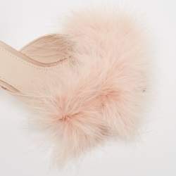 Pre Owned Dolce & Gabbana Pink Satin Feather Detail Slide Sandals Size 37
