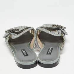 Dolce & Gabbana Grey Lace Crystals Embellished Flat Mules Size 37