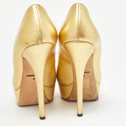 Dolce & Gabbana Gold Lizard Embossed Leather Platform Pumps Size 39