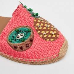 Pre Owned Dolce & Gabbana Multicolor Raffia and Leather Pineapple Kiwi Patch Espadrille Sandals Size 40