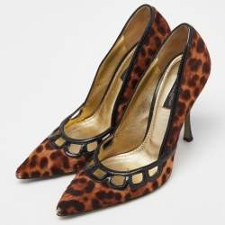 Dolce & Gabbana Brown Calf Hair and Patent Leather Pointed Toe Pumps Size 37