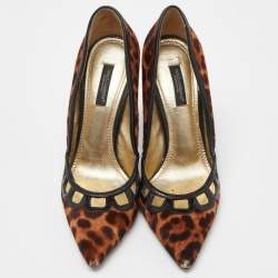 Dolce & Gabbana Brown Calf Hair and Patent Leather Pointed Toe Pumps Size 37