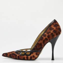 Dolce & Gabbana Brown Calf Hair and Patent Leather Pointed Toe Pumps Size 37