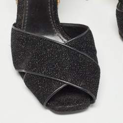 Pre Owned Dolce & Gabbana Black Lurex Fabric Crystal Embellished Block Heel Ankle Strap Sandals Size 37