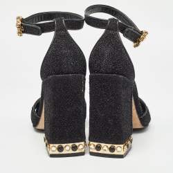 Pre Owned Dolce & Gabbana Black Lurex Fabric Crystal Embellished Block Heel Ankle Strap Sandals Size 37