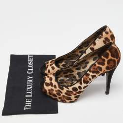 Dolce & Gabbana Beige/Brown Leopard Print Calfhair Peep Toe Pumps Size 39