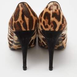 Dolce & Gabbana Beige/Brown Leopard Print Calfhair Peep Toe Pumps Size 39