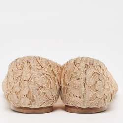 Pre Owned Dolce & Gabbana Beige Lace Crystal Embellished Taormina Smoking Slippers Size 39