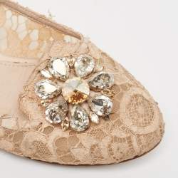 Pre Owned Dolce & Gabbana Beige Lace Crystal Embellished Taormina Smoking Slippers Size 39