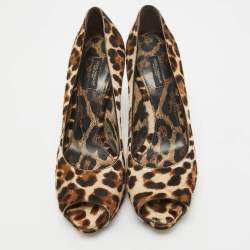 Pre Owned Dolce & Gabbana Brown/Beige Calf Hair Peep Toe Pumps Size 39