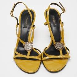 Dolce & Gabbana Yellow Patent Leather Heritage T-Strap Sandals Size 38