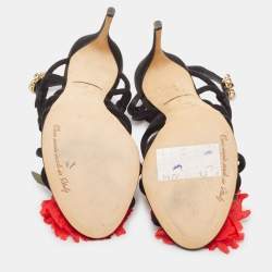 Pre Owned Dolce & Gabbana Black/Red Satin Ankle Strap Sandals Size 36