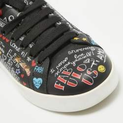 Dolce & Gabbana Black Graffiti Leather Portofino Sneakers Size 36.5