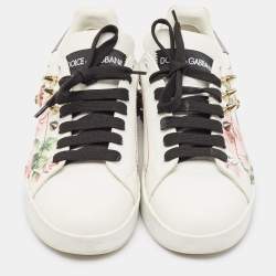 Dolce & Gabbana White Leather Printed Appliques Sneakers Size 37