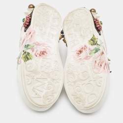 Dolce & Gabbana White Leather Printed Appliques Sneakers Size 37