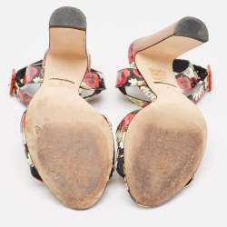 Pre Owned Dolce & Gabbana Multicolor Floral Print Patent Leather Ankle Strap Sandals Size 37