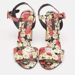 Pre Owned Dolce & Gabbana Multicolor Floral Print Patent Leather Ankle Strap Sandals Size 37