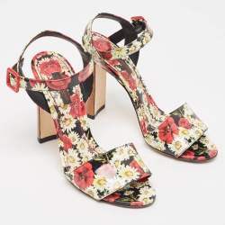 Pre Owned Dolce & Gabbana Multicolor Floral Print Patent Leather Ankle Strap Sandals Size 37