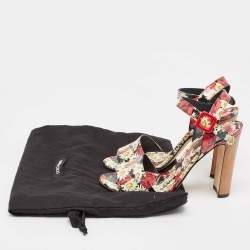 Pre Owned Dolce & Gabbana Multicolor Floral Print Patent Leather Ankle Strap Sandals Size 37