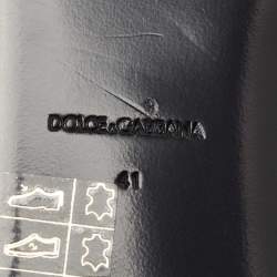 Pre Owned Dolce & Gabbana Black Leather Embellished DG Amore Flat Slides Size 41