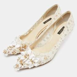 Pre Owned Dolce & Gabbana Off White Lace Sequin/Beads Embellished Bellucci Pumps Size 40.5