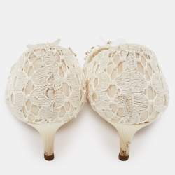 Pre Owned Dolce & Gabbana Off White Lace Sequin/Beads Embellished Bellucci Pumps Size 40.5
