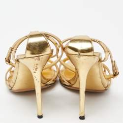 Pre Owned Dolce & Gabbana Gold Leather Ankle Strap Sandals Size 41