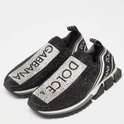 Pre Owned Dolce & Gabbana Black Knit Fabric Crystal Embellished Sorrento Sneakers Size 40
