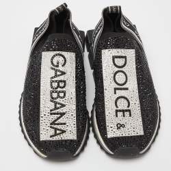 Pre Owned Dolce & Gabbana Black Knit Fabric Crystal Embellished Sorrento Sneakers Size 40