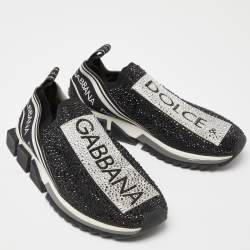 Pre Owned Dolce & Gabbana Black Knit Fabric Crystal Embellished Sorrento Sneakers Size 40