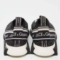 Pre Owned Dolce & Gabbana Black Knit Fabric Crystal Embellished Sorrento Sneakers Size 40
