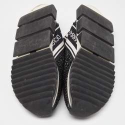 Pre Owned Dolce & Gabbana Black Knit Fabric Crystal Embellished Sorrento Sneakers Size 40