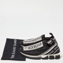 Pre Owned Dolce & Gabbana Black Knit Fabric Crystal Embellished Sorrento Sneakers Size 40