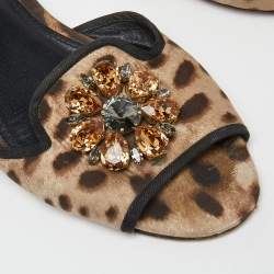 Pre Owned Dolce & Gabbana Brown/Beige Animal Print Fabric Bellucci Flat Slides Size 41